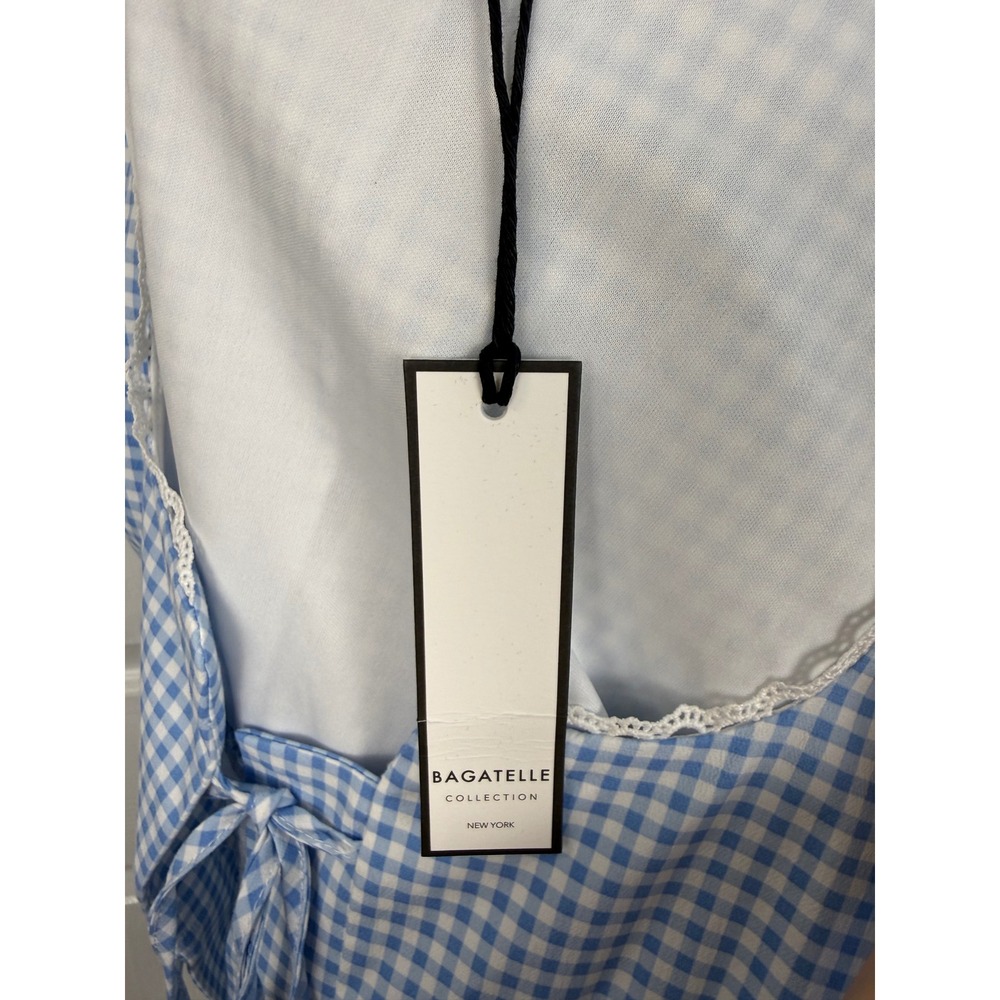 NWT Bagatelle Collection Blue Gingham Lace Trim Tie Front Top Size S - Picture 9 of 10